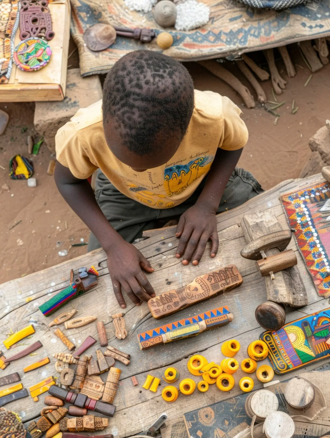 Ein afrikanisches Kind auf einem Marktplatz.